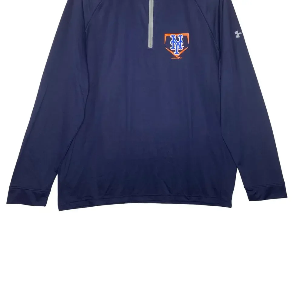 Under Armour NY New York Mets Heat Gear Pullover Shirt Blue 1/4 Zip MLB 2XL